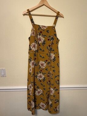 Xhilaration Mustard Floral Midi Dress with Adjustable Straps